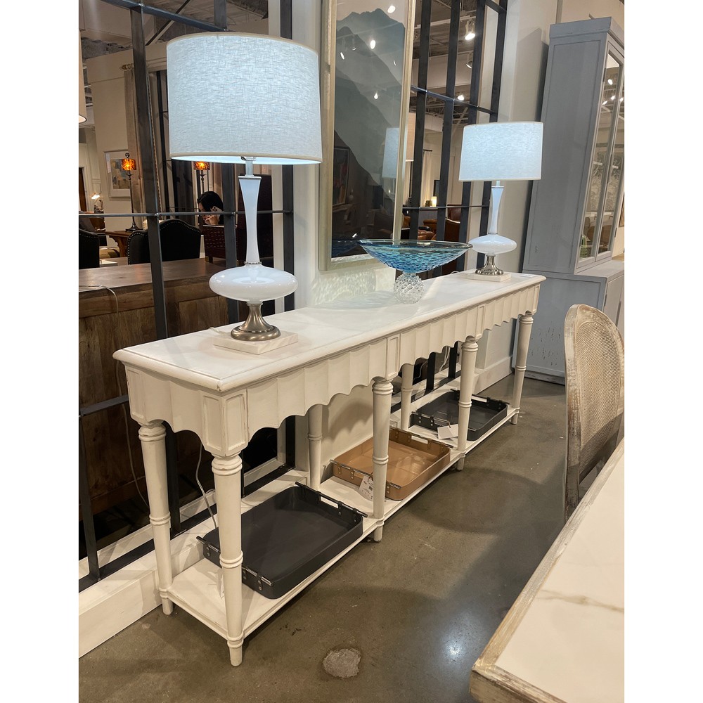 Clarise French Country White Pine Wood Rectangular Scalloped