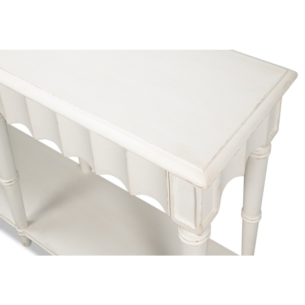 Clarise French Country White Pine Wood Rectangular Scalloped