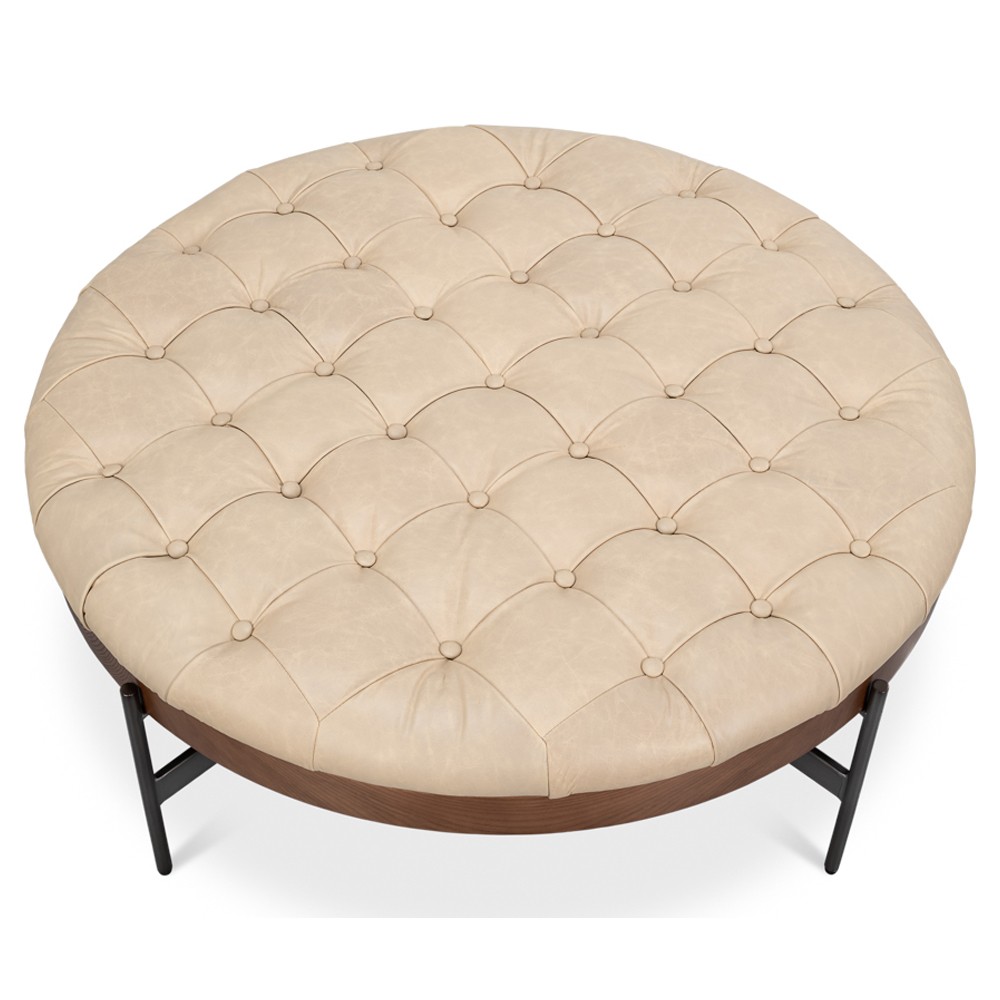 Astrid Modern Classic Cream Leather Tufted Cocktail Ottoman 31