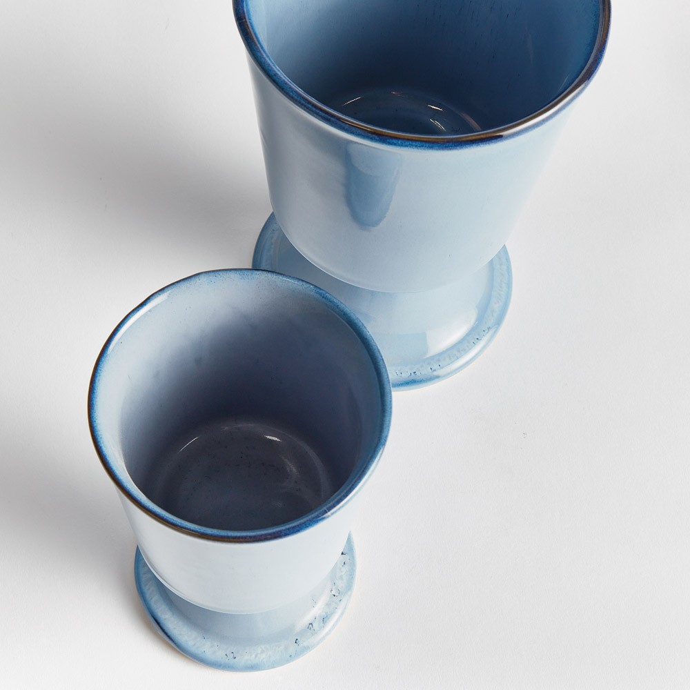 Kelsey Coastal Blue Glazed Stoneware Footed Outdoor Planter - Set of 2|