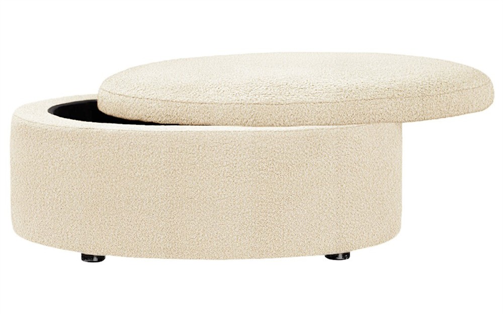 Photo inspiration: Texture Storage Ottoman For Rent Furniture Reference: Holland Whipped Cream Textured Bouclé Round Storage Ottoman