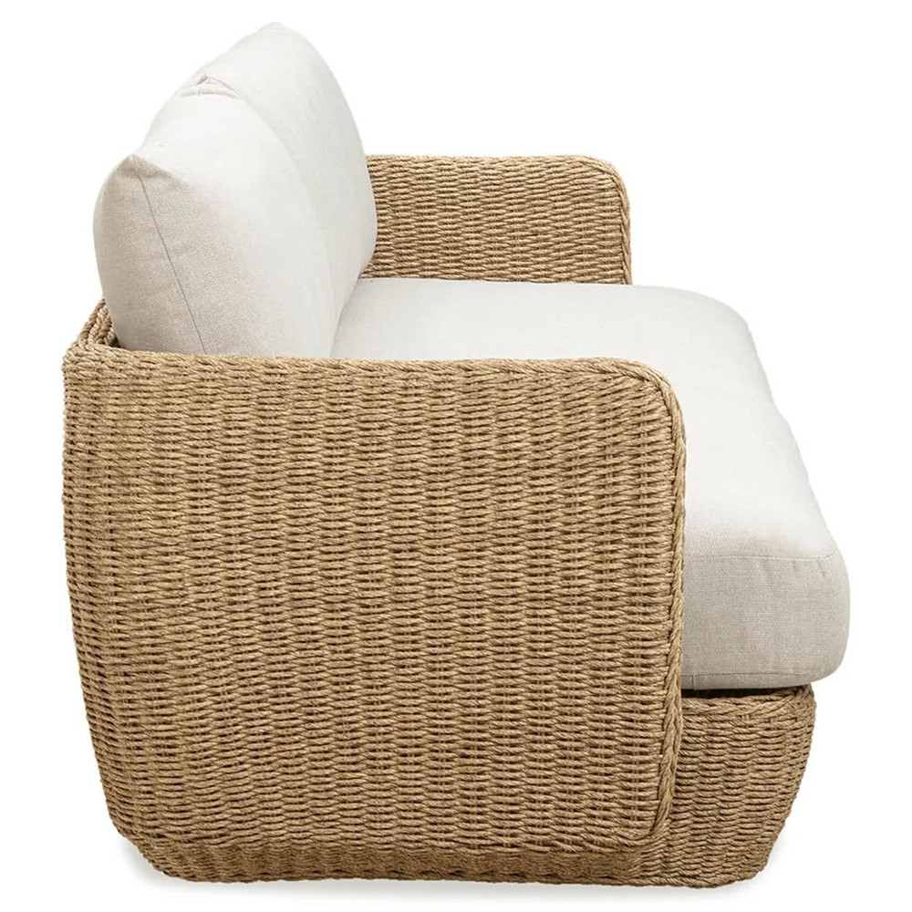 Viana Coastal Beige Upholstered Natural Wicker Outdoor Sofa - 93"|