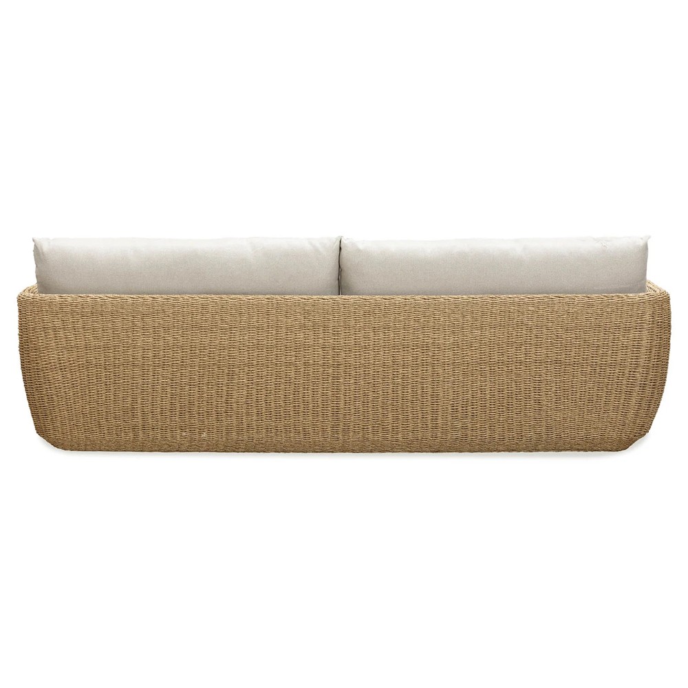 Viana Coastal Beige Upholstered Natural Wicker Outdoor Sofa - 93"|