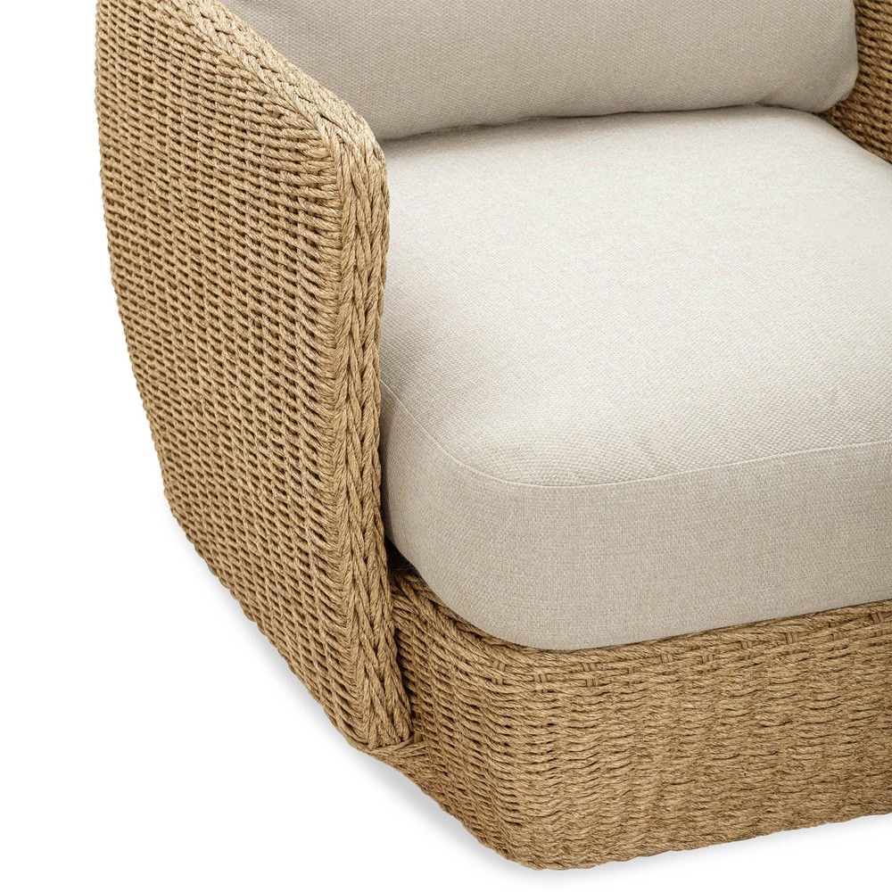 Viana Coastal Beige Upholstered Natural Wicker Outdoor Sofa - 93"|