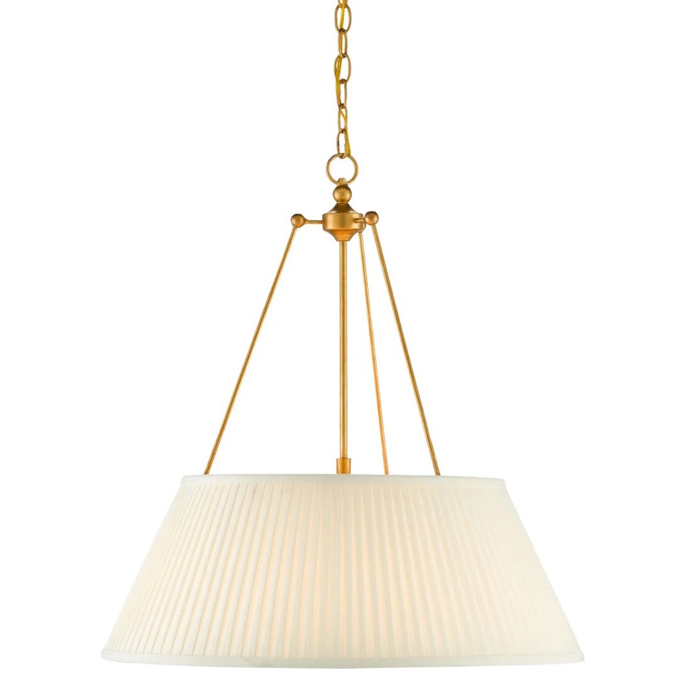Lylia French Country Antique Gold Leaf Iron White Pleated Shade Pendant|
