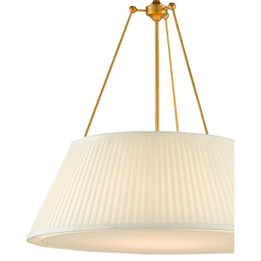 Lylia French Country Antique Gold Leaf Iron White Pleated Shade Pendant|