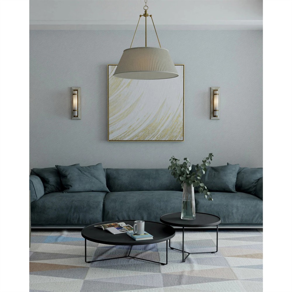 Lylia French Country Antique Gold Leaf Iron White Pleated Shade Pendant|