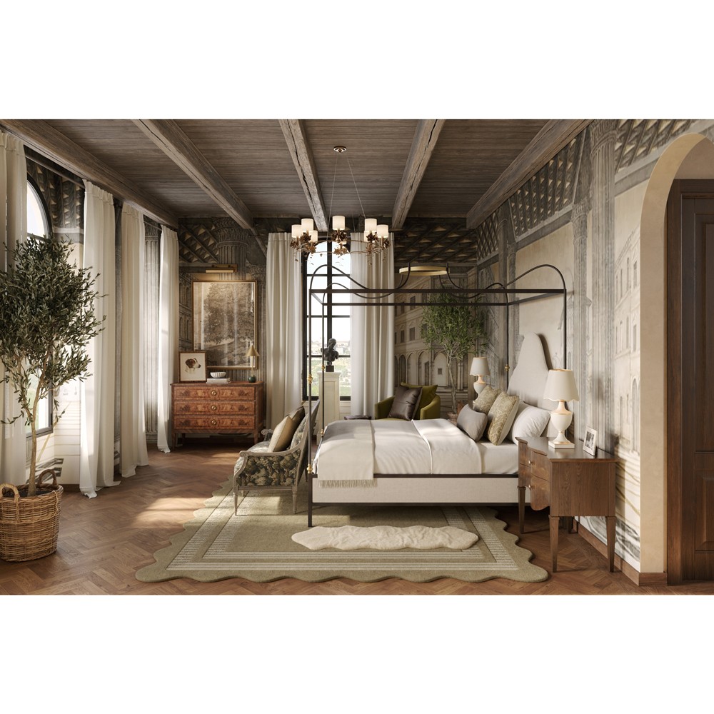 Beatrice Updated Traditional Beige Performance Iron & Brass Canopy Bed - Queen|