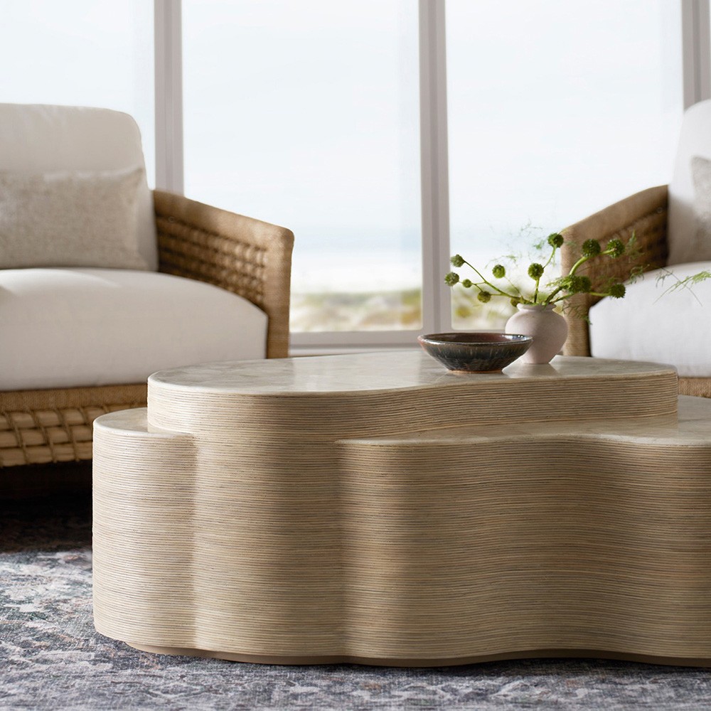 Palecek Levine Coastal Beach Natural Stone Brown Rattan Coffee
