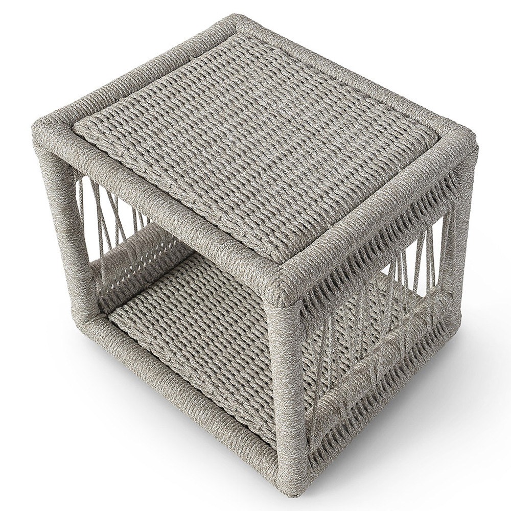 Palecek Mara Coastal Beach Grey Rope Outdoor Square Side Table|