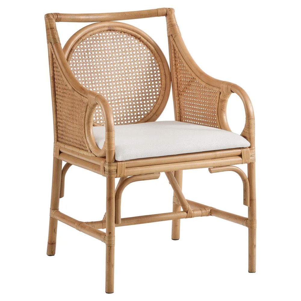 Diane Coastal Beach Natural Woven Rattan Dining Arm Chair | Kathy Kuo Home