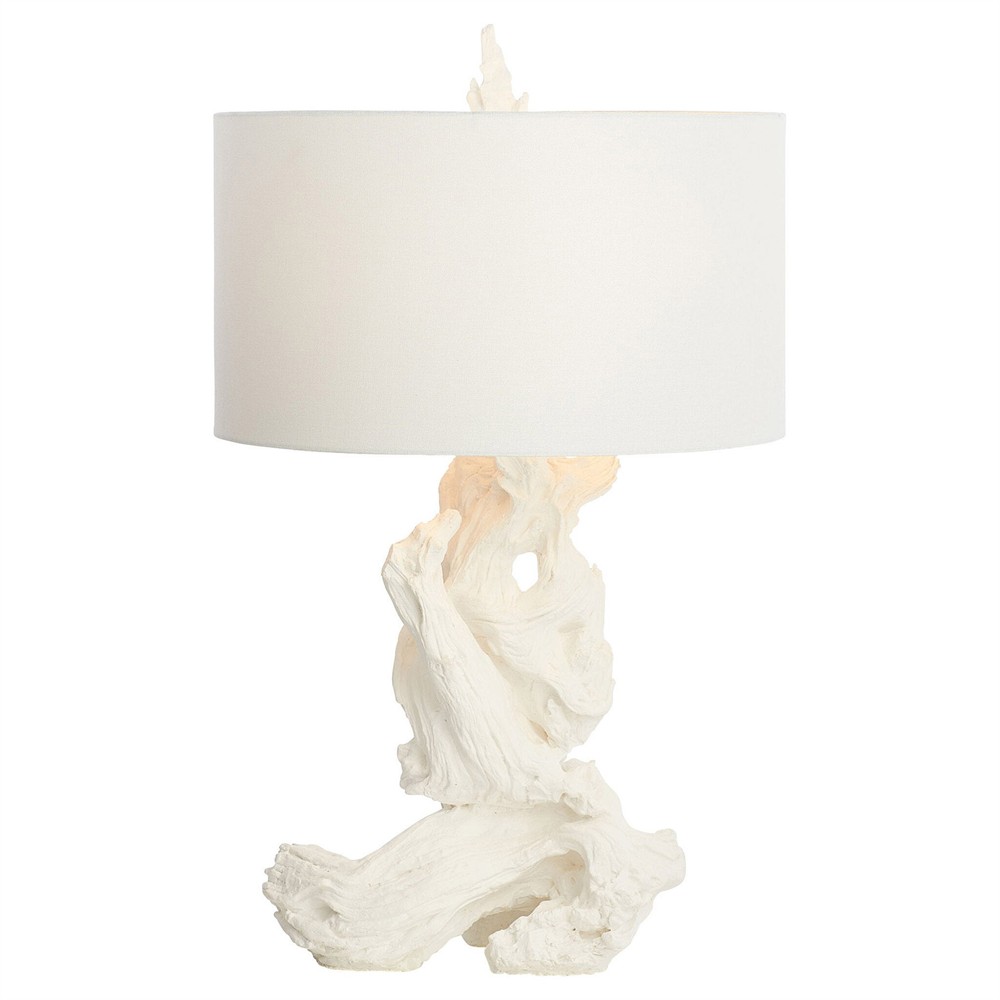 Estelle Coastal Beach White Linen Driftwood Table Lamp|