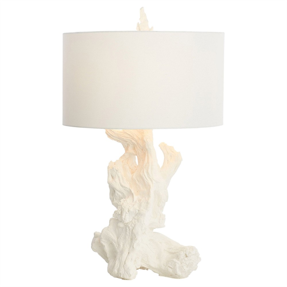 Estelle Coastal Beach White Linen Driftwood Table Lamp|