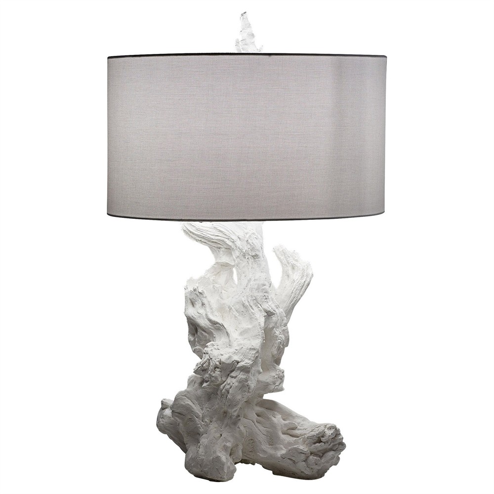 Estelle Coastal Beach White Linen Driftwood Table Lamp|