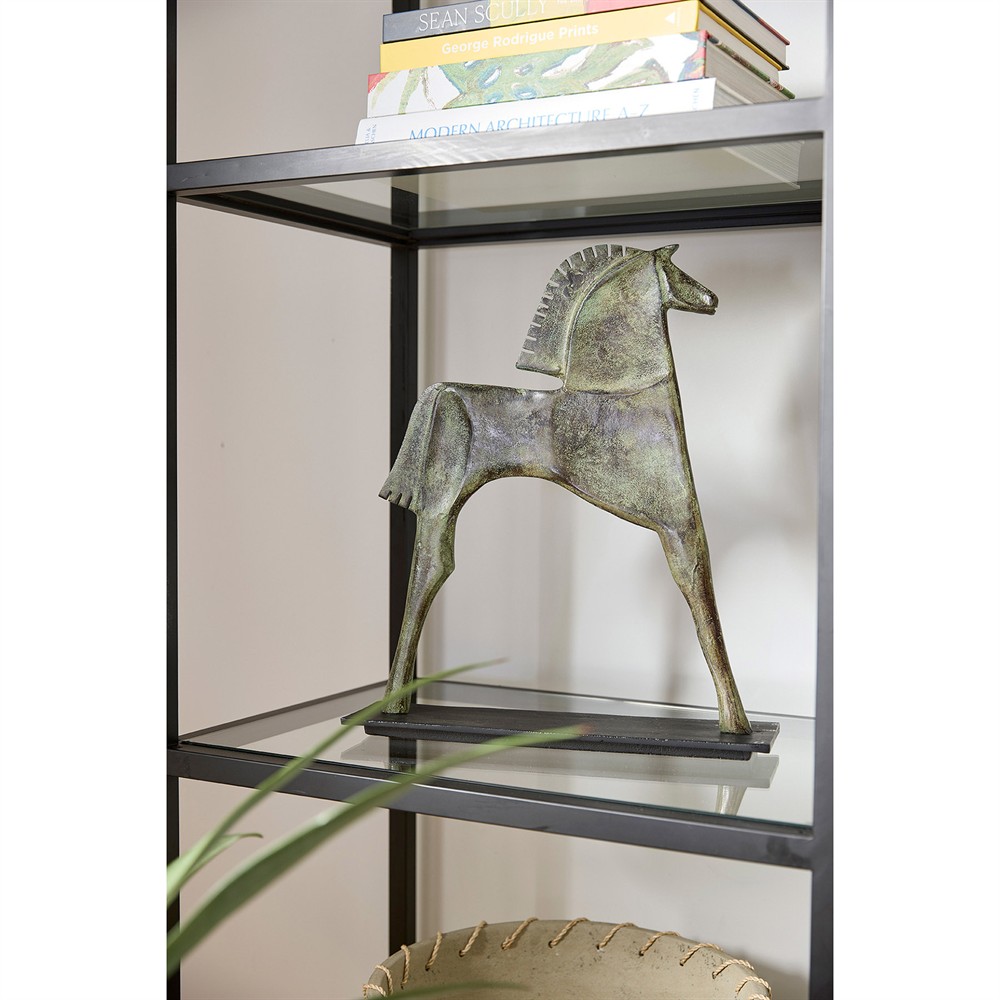 Zayne Traditional Verdigris Aluminum Etruscan Horse Statue - Small|