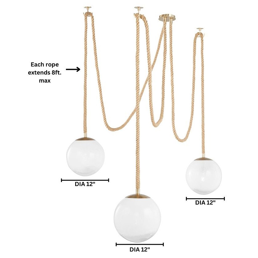 Shiloh Coastal Beach Rope White Glass Globe 3 Light Pendant|