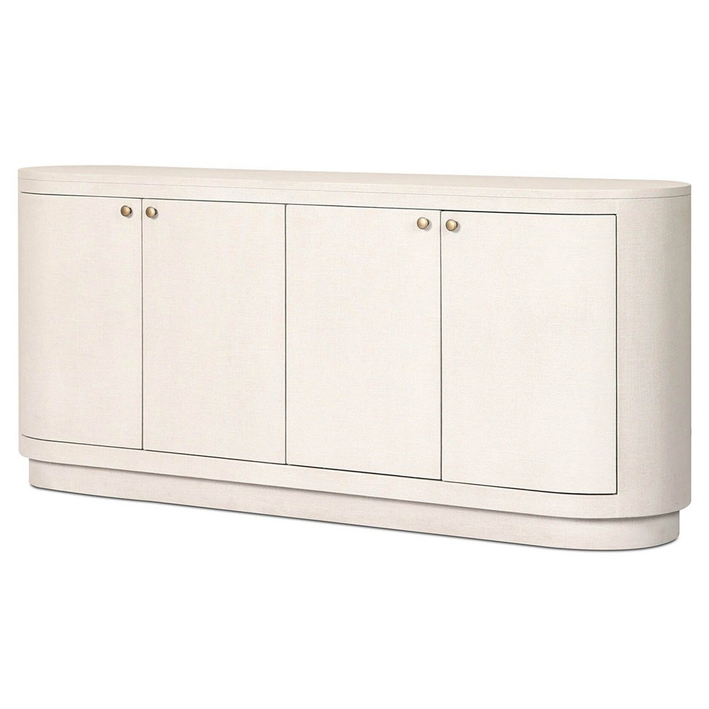 Beatrice Modern Classic Cream Painted Linen Oval Media Cabinet - 72"|