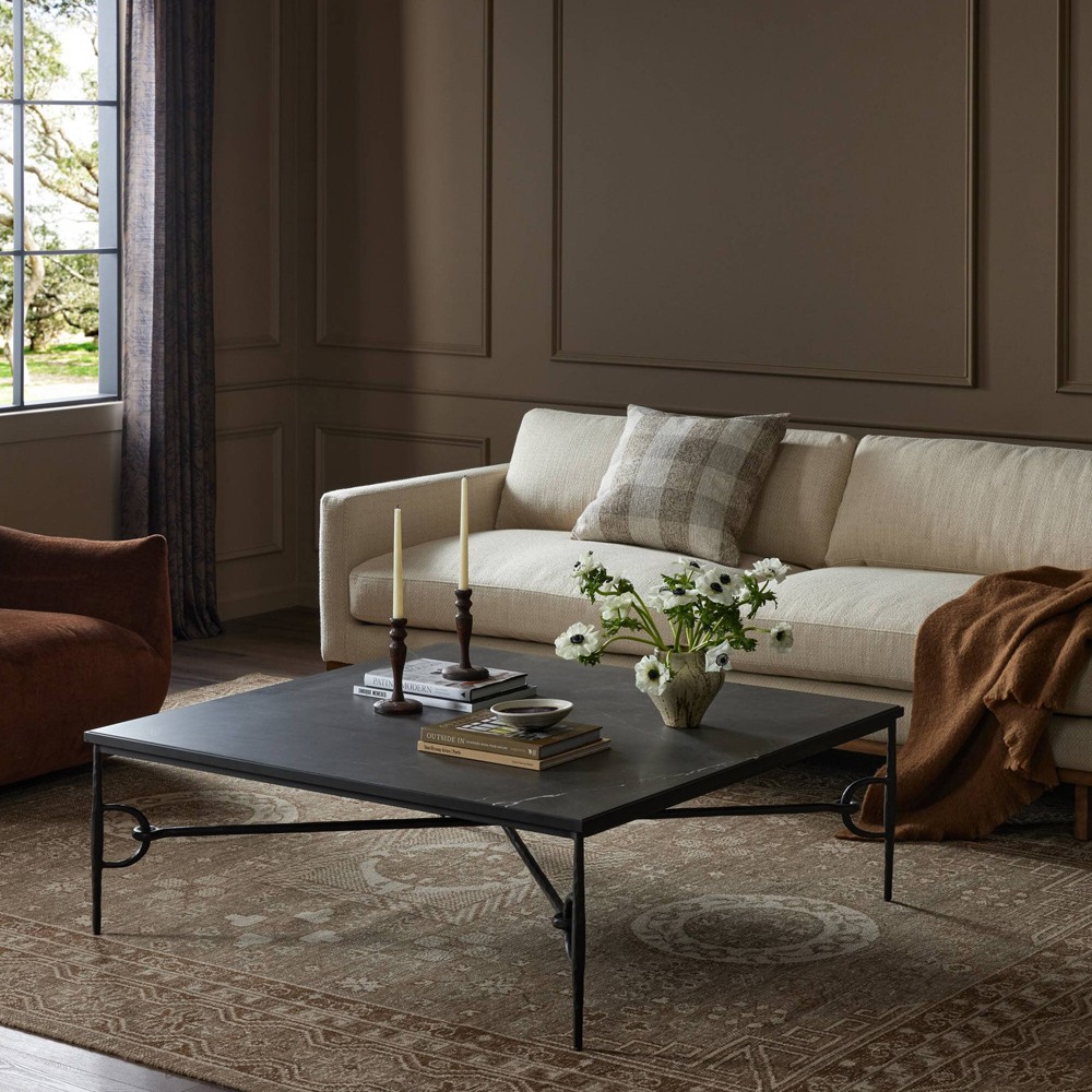 Ceasar French Country Brown Marble Square Coffee Table|