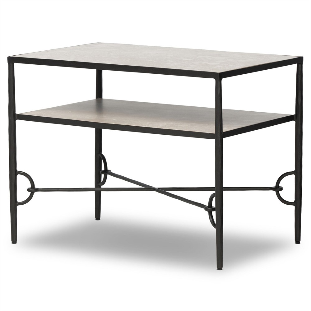 Ceasar French Country Beige Marble Wide Nightstand|