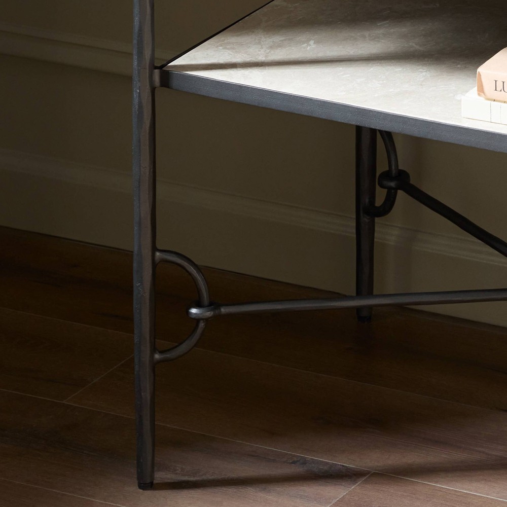 Ceasar French Country Beige Marble Wide Nightstand|