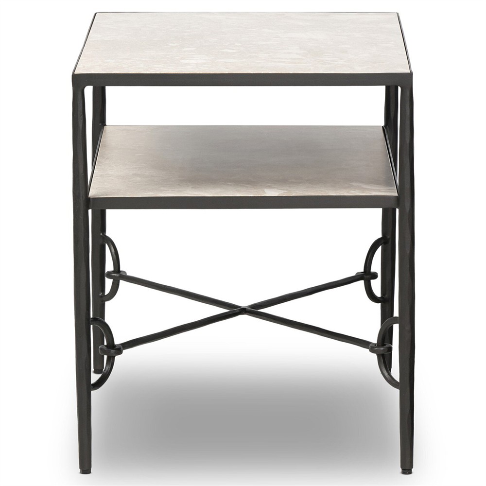 Ceasar French Country Beige Marble Wide Nightstand|