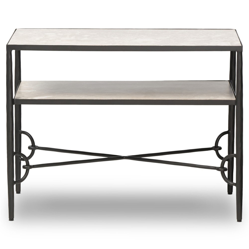 Ceasar French Country Beige Marble Wide Nightstand|