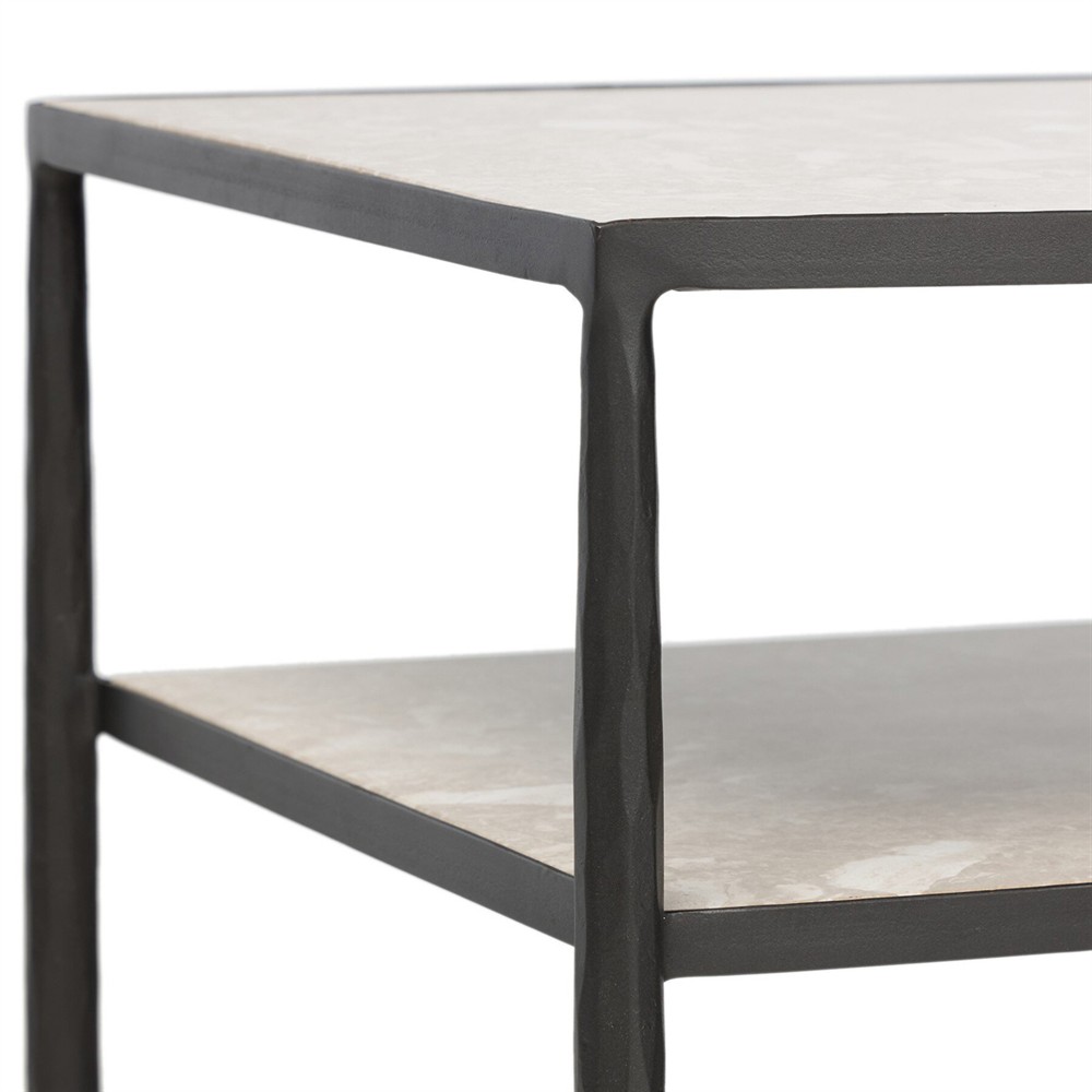 Ceasar French Country Beige Marble Wide Nightstand|