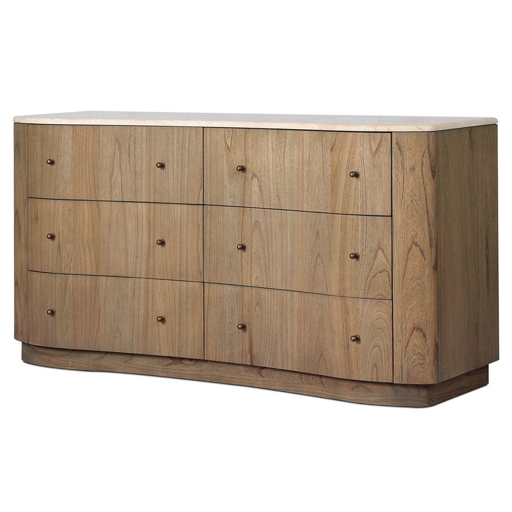 Juno Modern Classic Cream Marble Brown Wood Double Dresser | Kathy