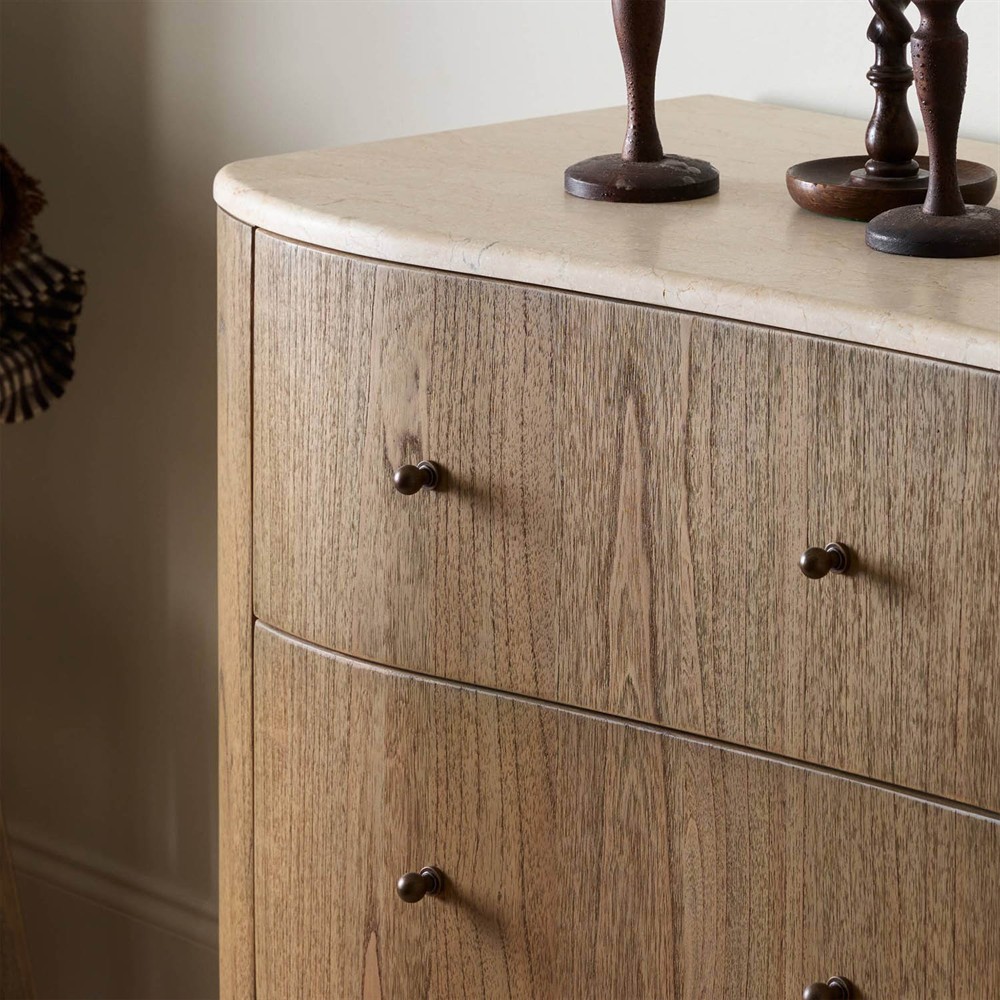 Juno Modern Classic Cream Marble Brown Wood Double Dresser | Kathy