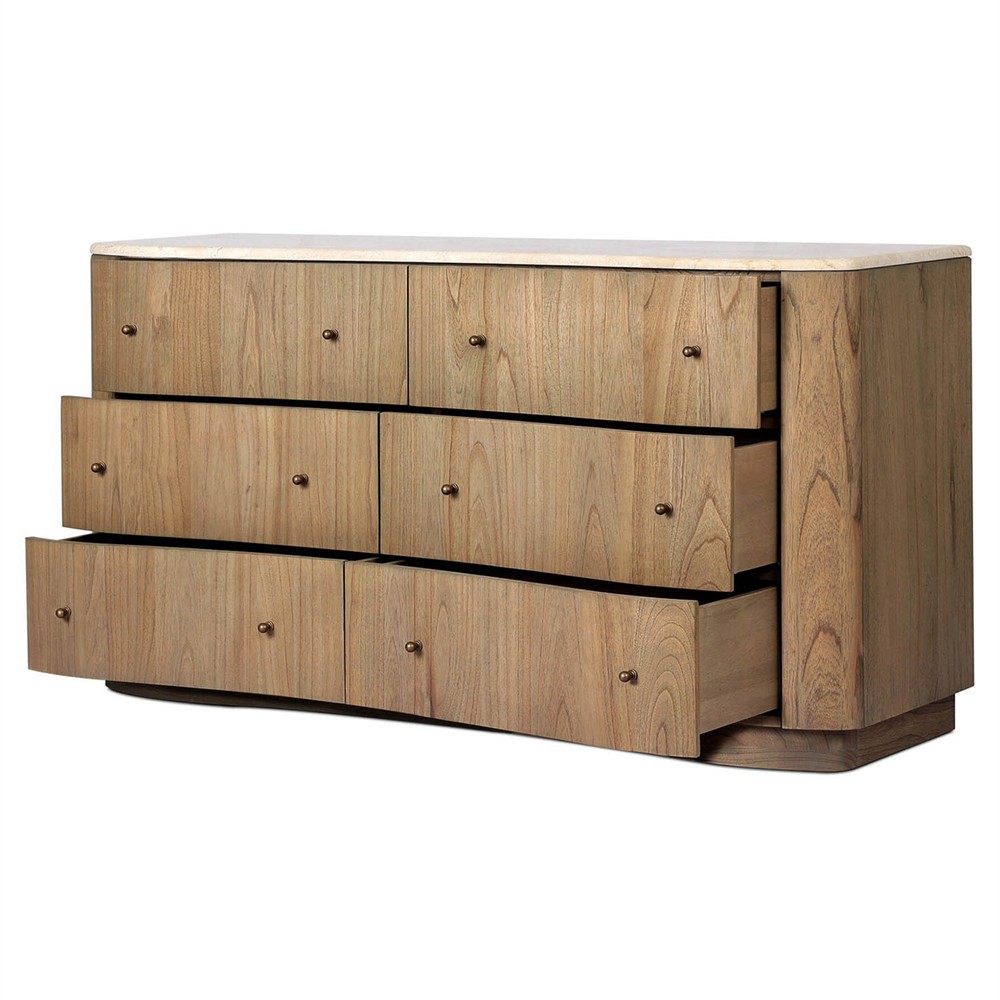 Juno Modern Classic Cream Marble Brown Wood Double Dresser | Kathy