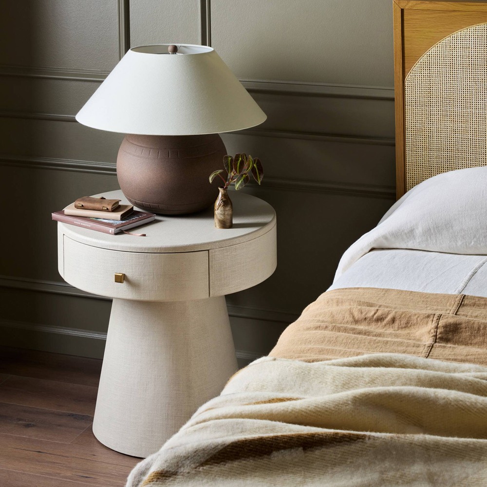 Meredith Modern Classic Cream Painted Linen Nightstand|