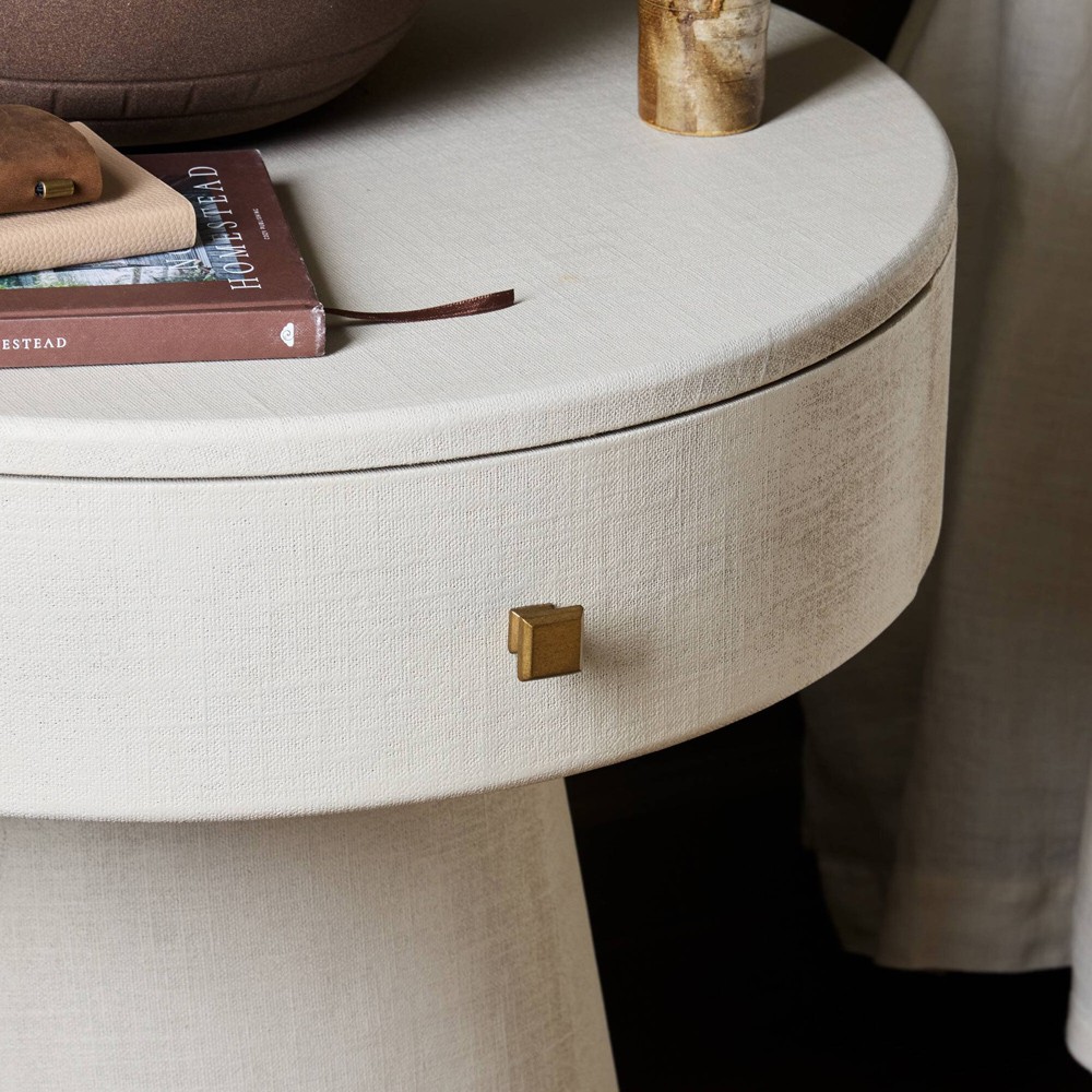 Meredith Modern Classic Cream Painted Linen Nightstand|
