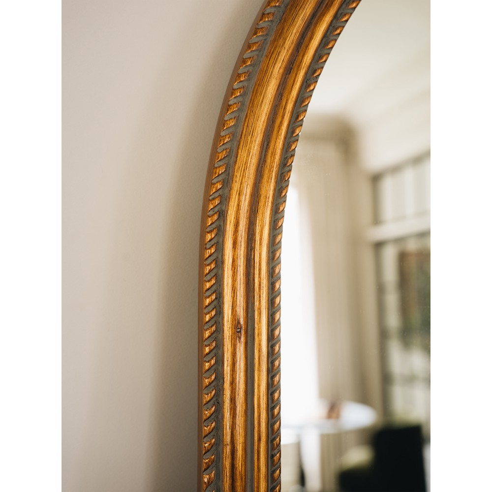Madara Traditional Antique Gold Frame Arched Floor Mirror|