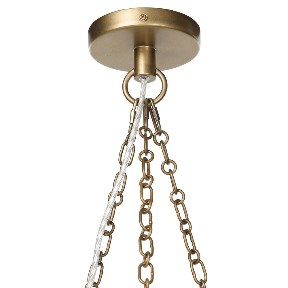 Tegan Updated Traditional Tan Linen Shade Antique Brass Iron Pendant|