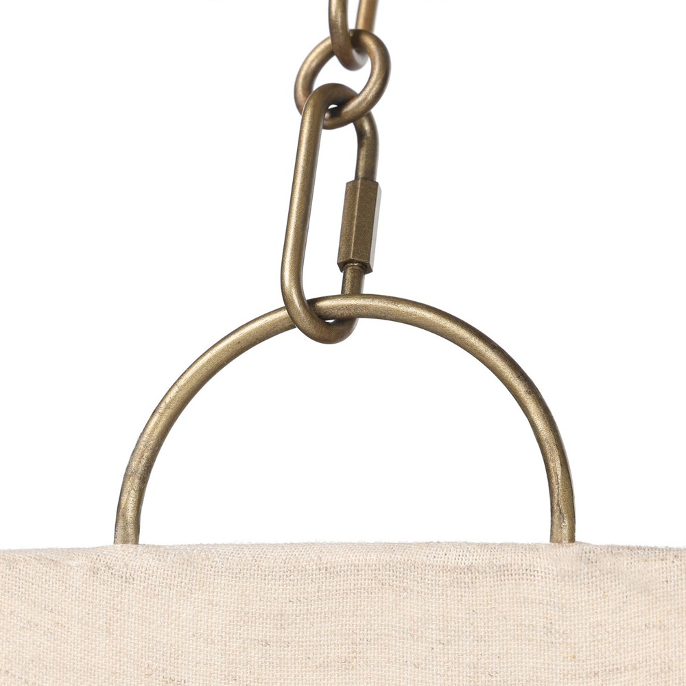 Tegan Updated Traditional Tan Linen Shade Antique Brass Iron Pendant|