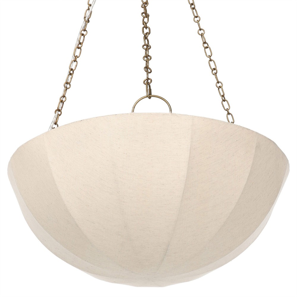 Tegan Updated Traditional Tan Linen Shade Antique Brass Iron Pendant|