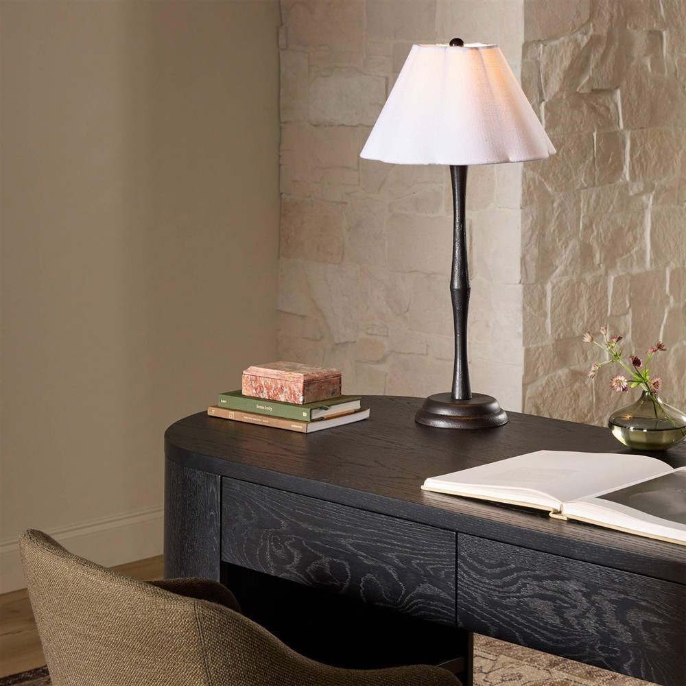 Isabelle Updated Traditional Black Iron Scalloped Shade Table Lamp|