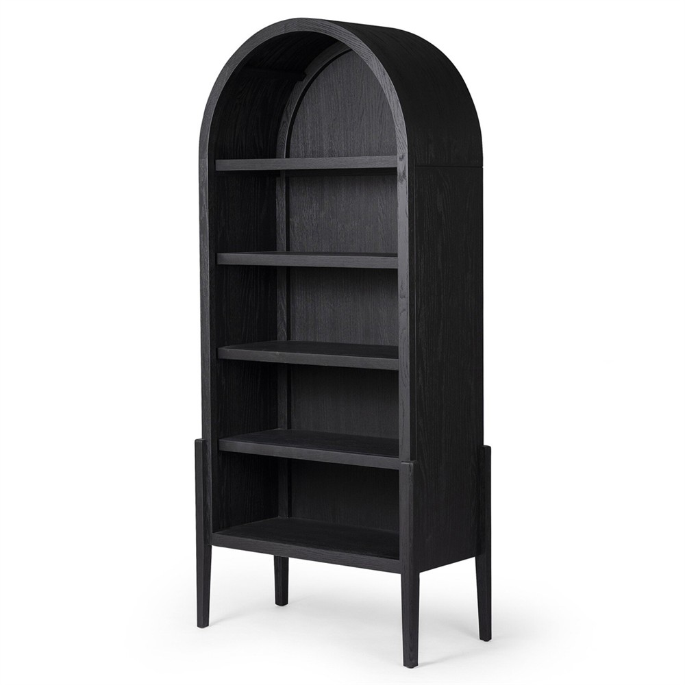 Ivan Updated Traditional Black Oak Wood Arched Bookcase|