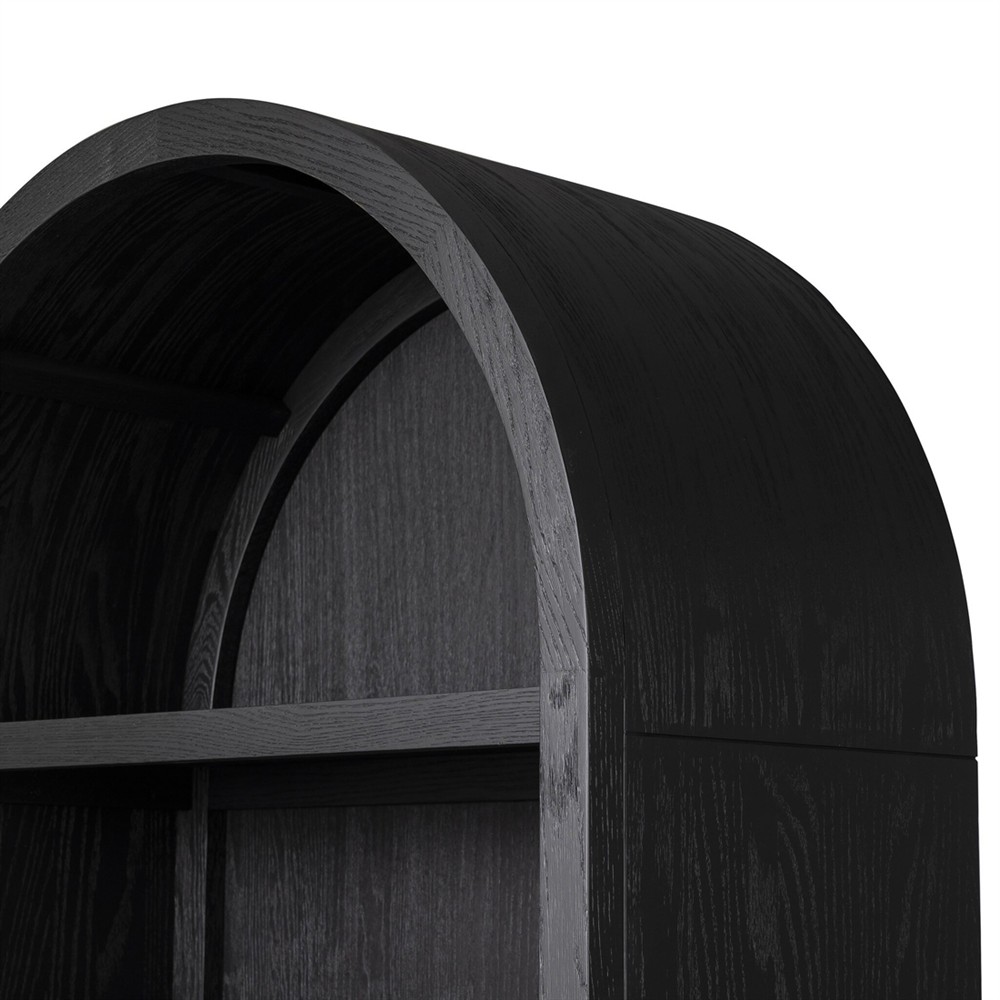 Ivan Updated Traditional Black Oak Wood Arched Bookcase|