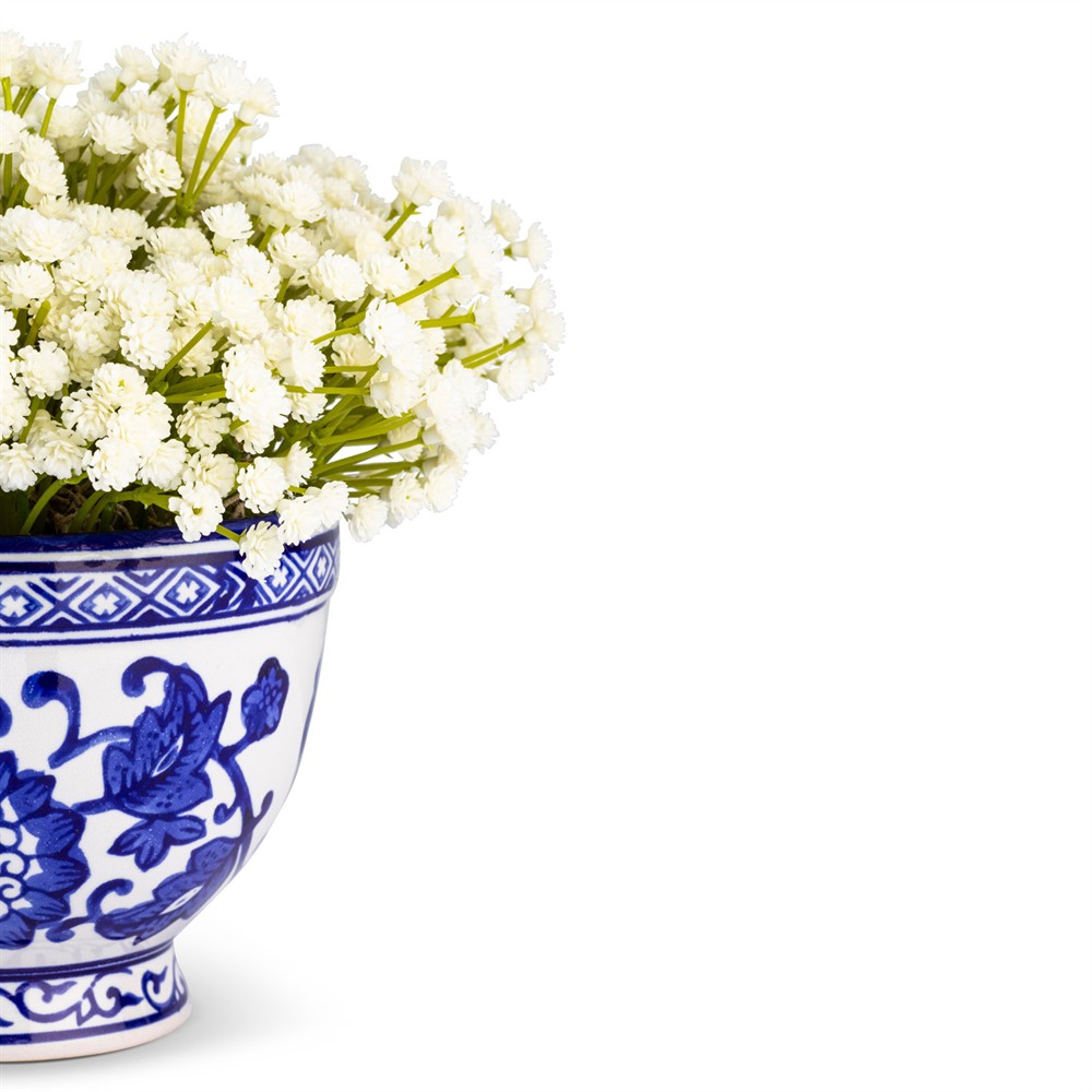 Kolette Traditional White Baby's Breath Toile Vase Faux Floral Arrangement|