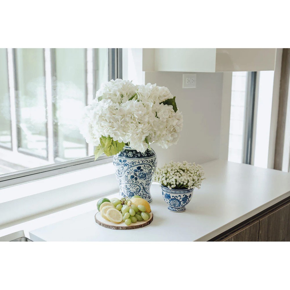 Kolette Traditional White Baby's Breath Toile Vase Faux Floral Arrangement|