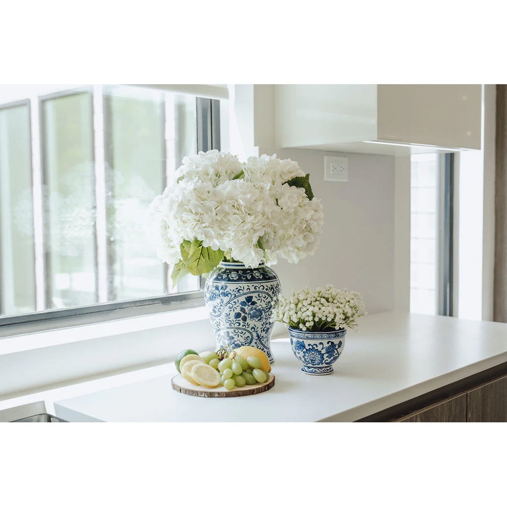 Kolette Traditional White Baby's Breath Toile Vase Faux Floral Arrangement|