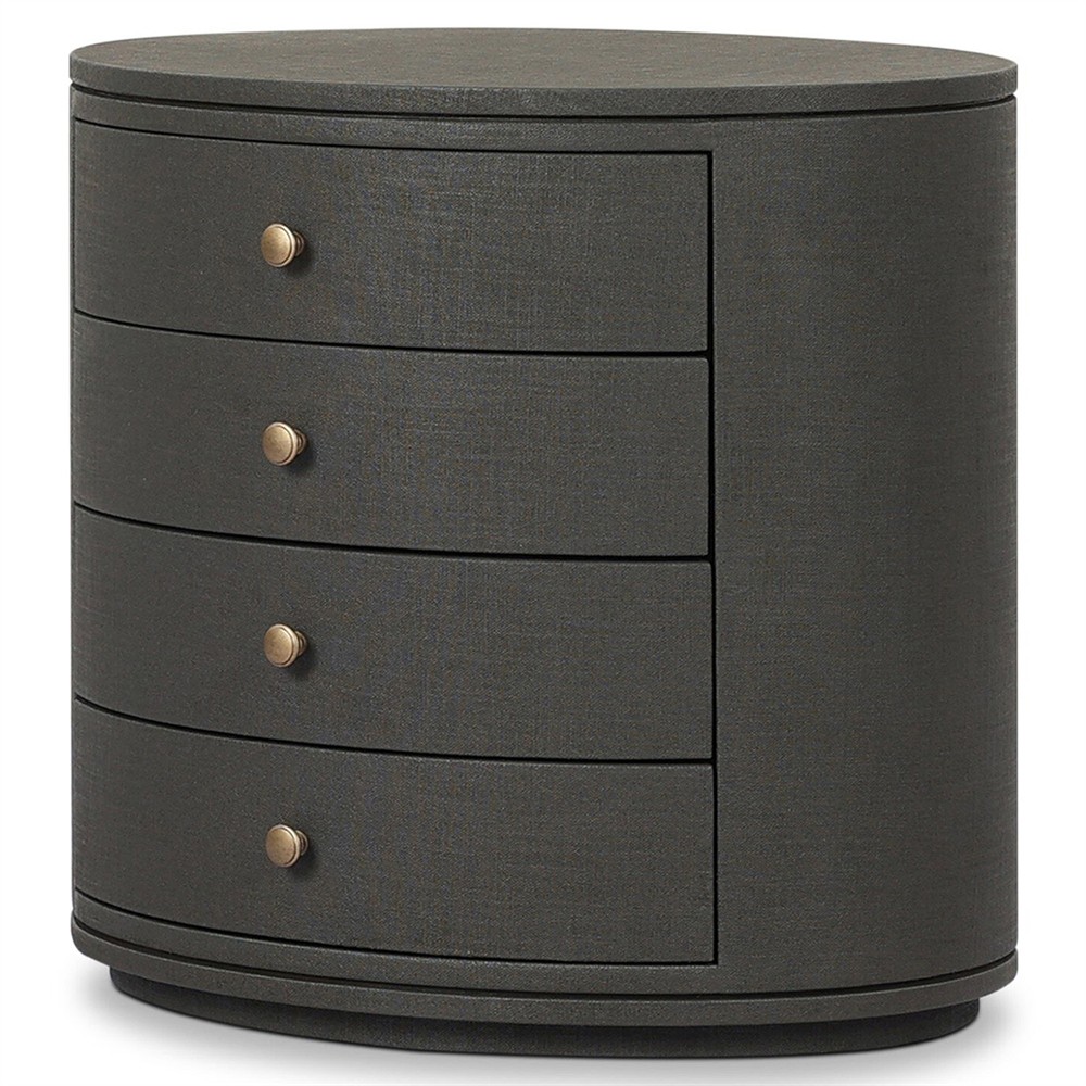 Beatrice Modern Classic Dark Green Painted Linen Oval Nightstand|