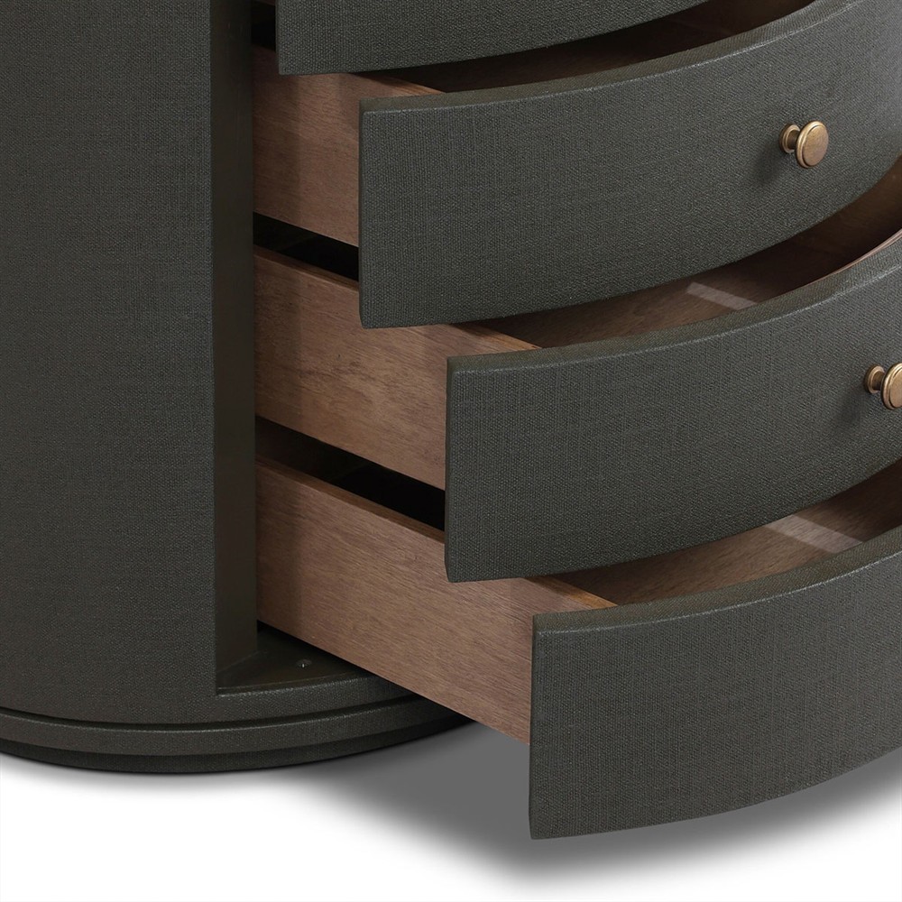 Beatrice Modern Classic Dark Green Painted Linen Oval Nightstand|