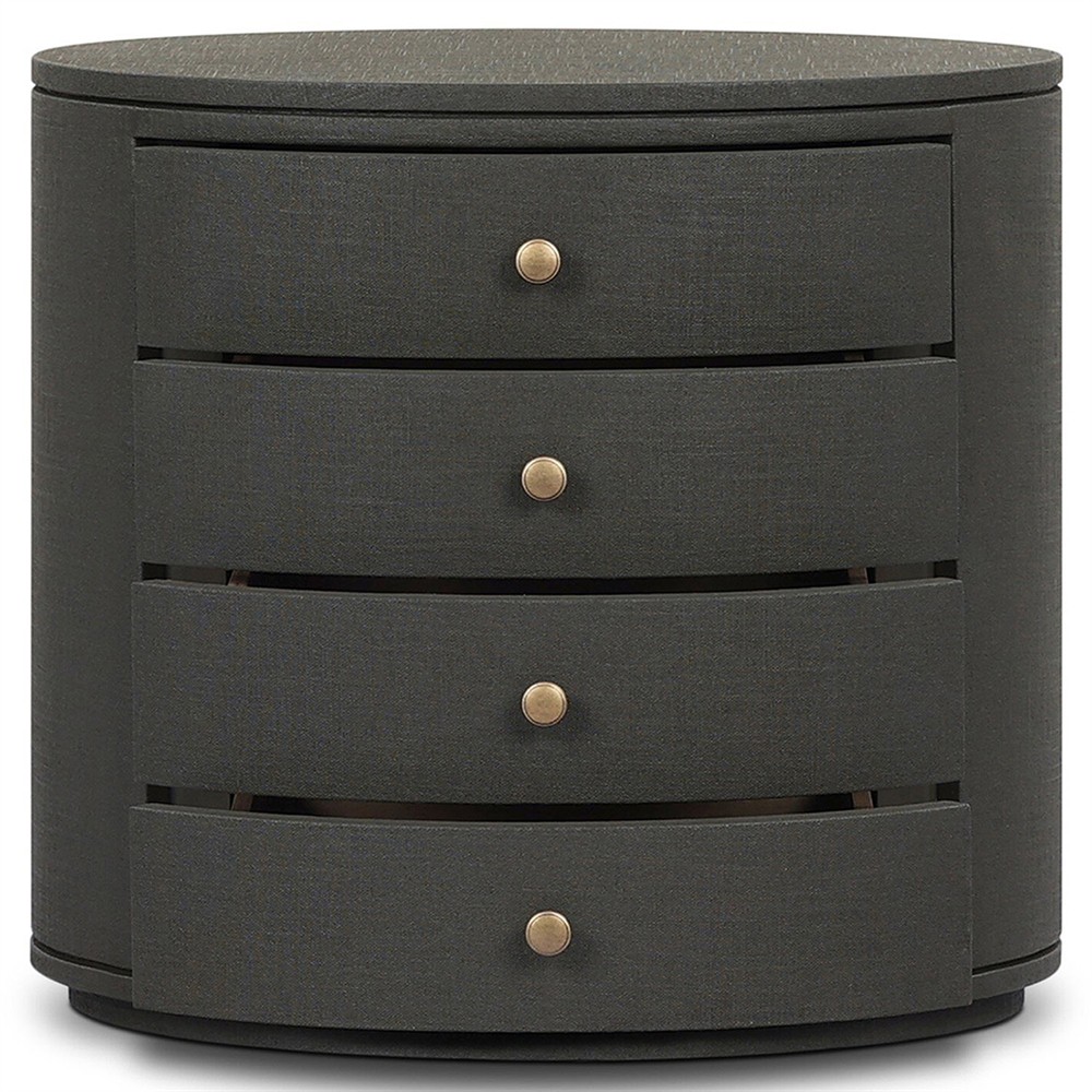 Beatrice Modern Classic Dark Green Painted Linen Oval Nightstand|