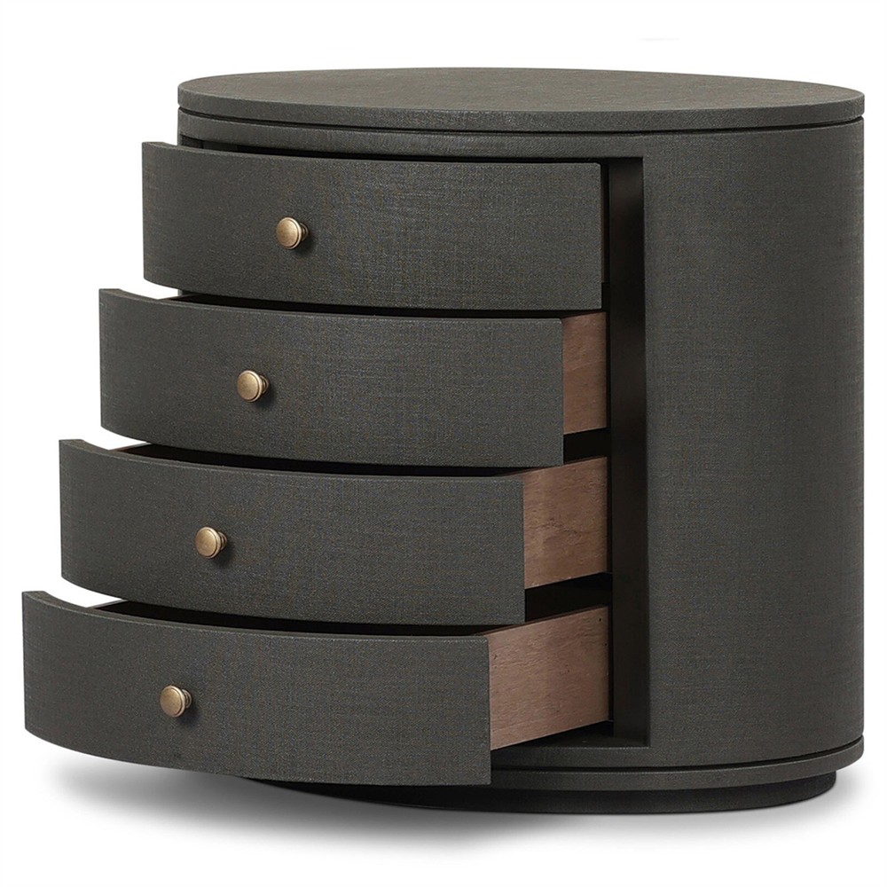 Beatrice Modern Classic Dark Green Painted Linen Oval Nightstand|