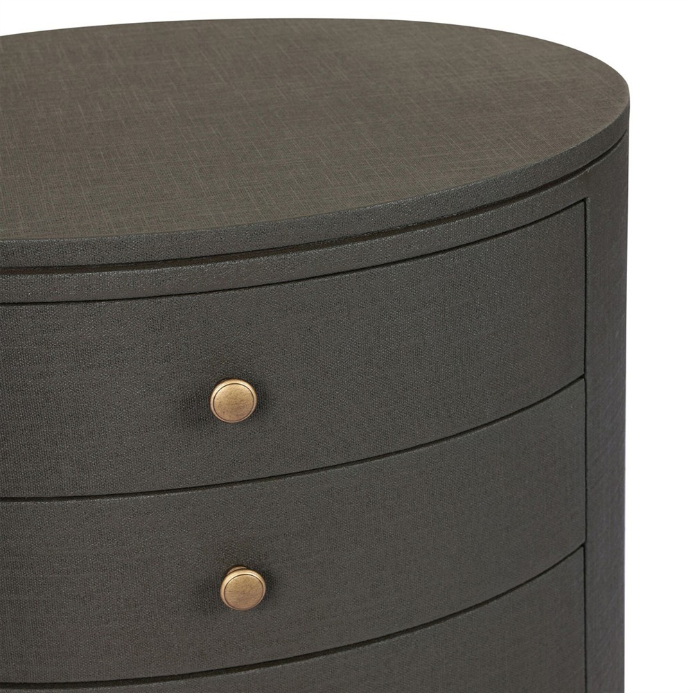Beatrice Modern Classic Dark Green Painted Linen Oval Nightstand|