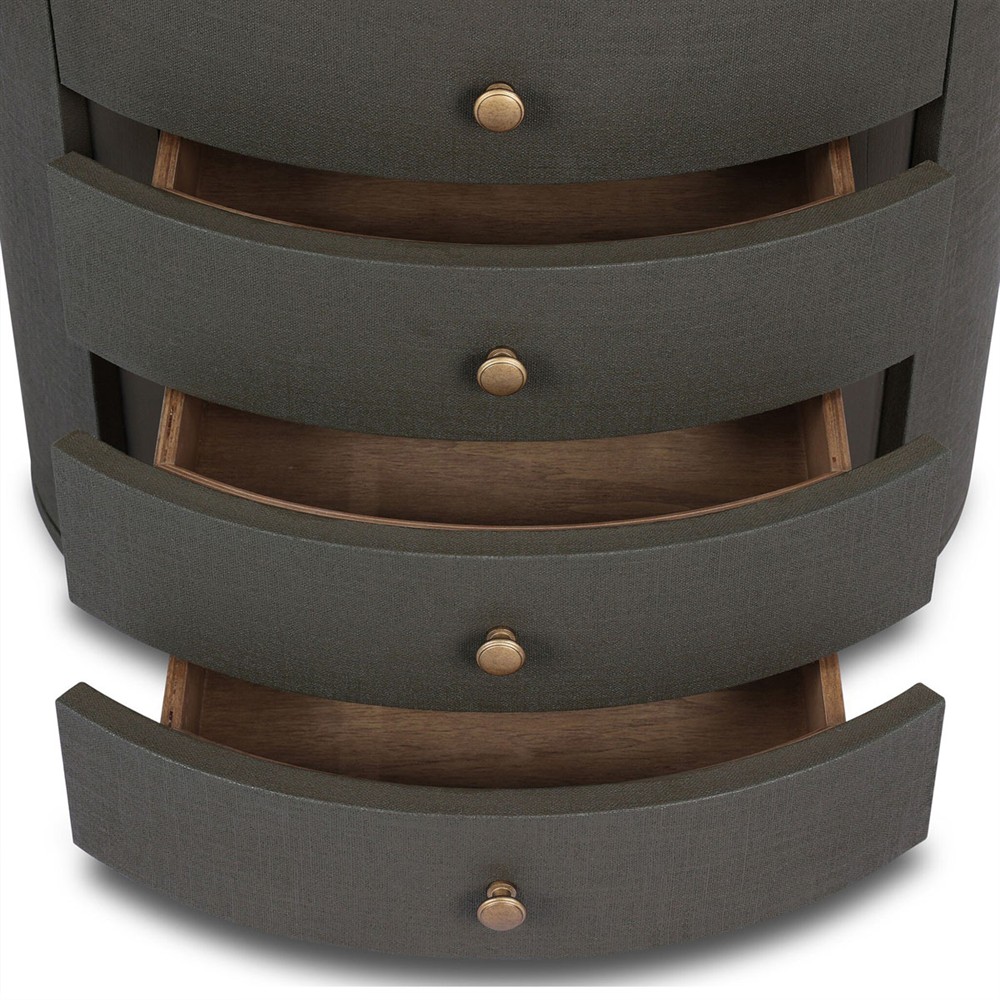 Beatrice Modern Classic Dark Green Painted Linen Oval Nightstand|