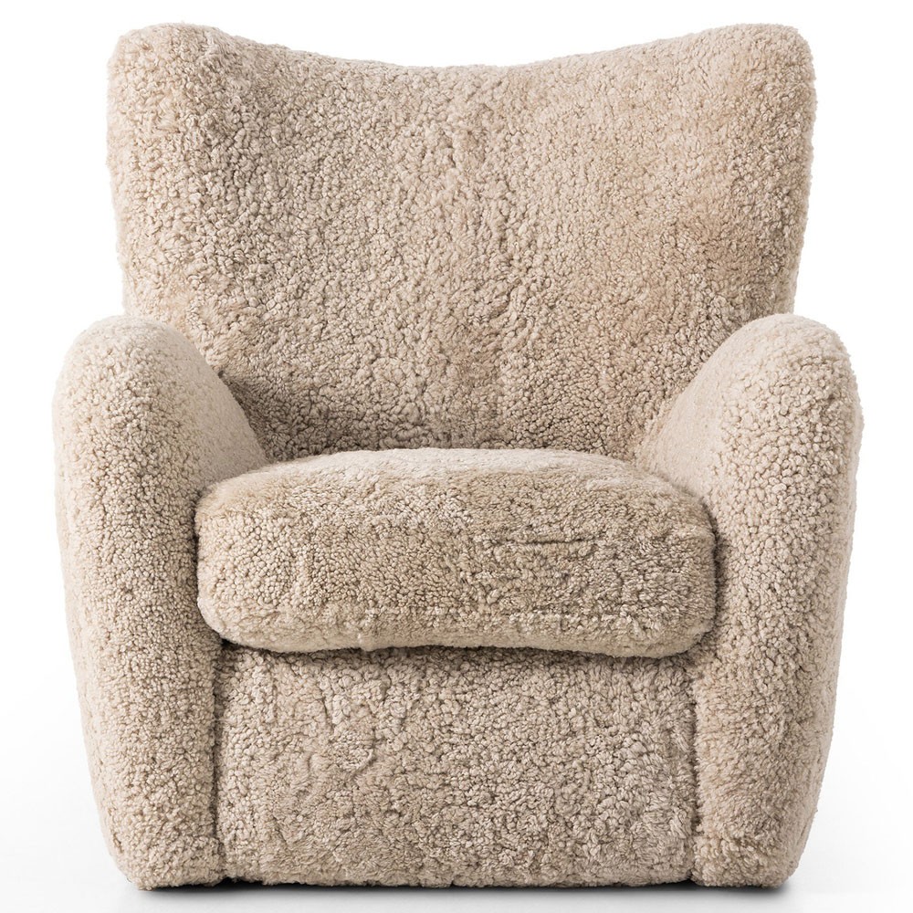 Clemmie Modern Classic Beige Shearling Arm Chair | Kathy Kuo Home