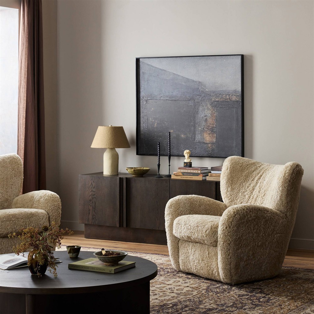Clemmie Modern Classic Beige Shearling Arm Chair | Kathy Kuo Home
